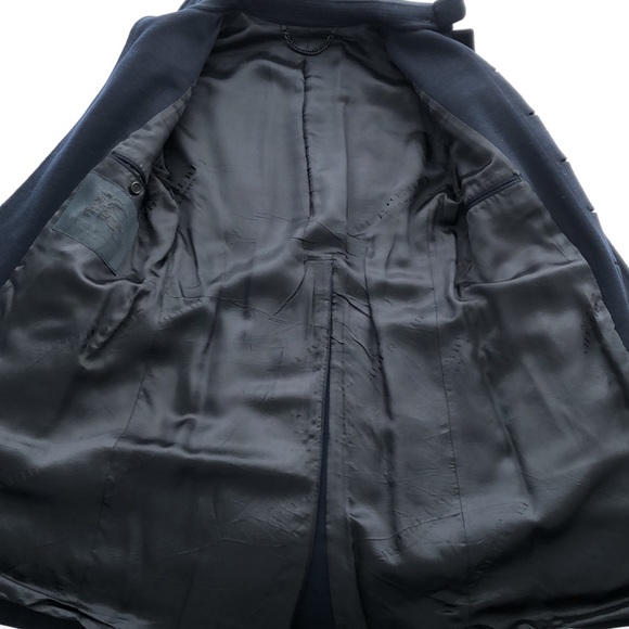 Burberry Prorsum Navy Topcoat with Leather Sleeves - Picture 4 of 13
